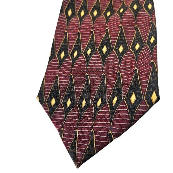 JZ Richards for Nordstrom 90s Handmade Silk Tie 4 x 58 Geometric Black Gold Wine - Picture 7 of 7